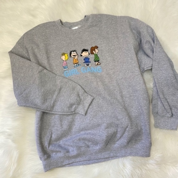 NWT Peanuts x Girl Gang Grey Oversized Sweatshirt Medium - Picture 4 of 6